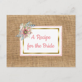 Postal Cartão de Receita de Casamento Floral de Burlap Ru