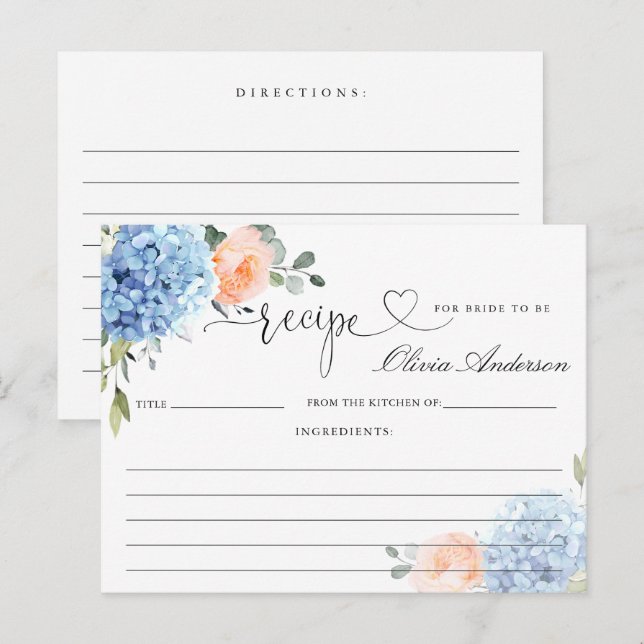 Postal Cartão de Receita de Chá de Bebê de Hidrangea Azul (Frente/Verso)