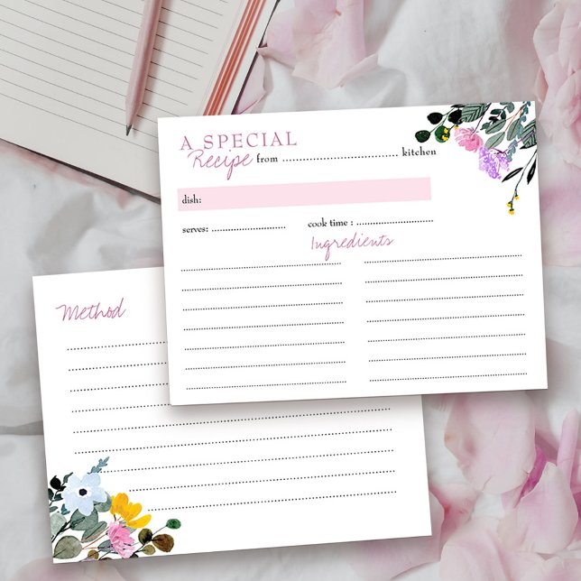 Postal Cartão de Receita de Chá de Noiva de Gramado com F (Pretty recipe cards from my Wildflower Lawn Collection.)