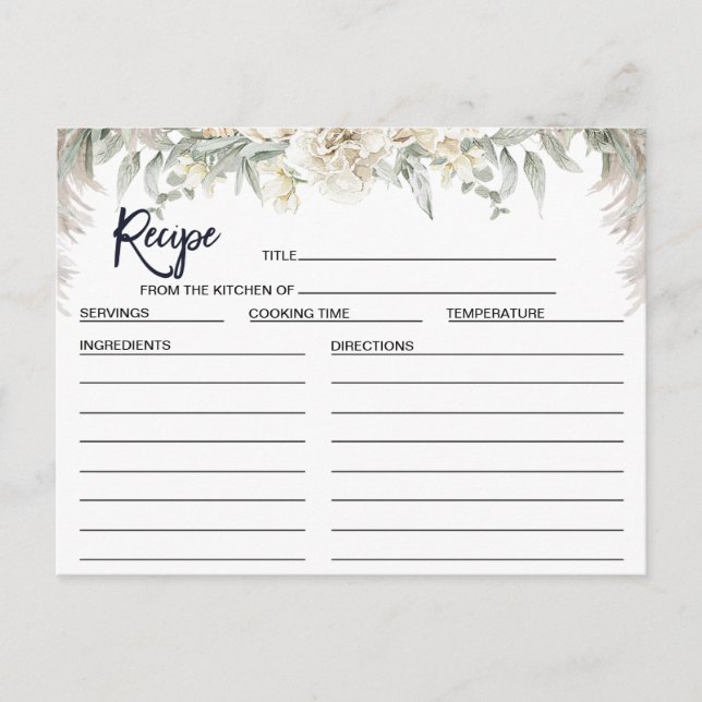 Postal Cartão de Receita de Chá de Noiva Floral Boho Bran (Frente)