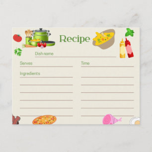 Postal Cartão de Receita de Design de Culinária