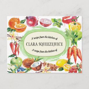 Postal cartão de receita de fruta legume aquarela
