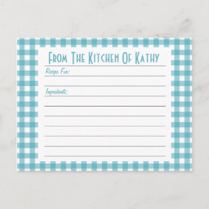 Postal Cartão de Receita de Gingham Azul