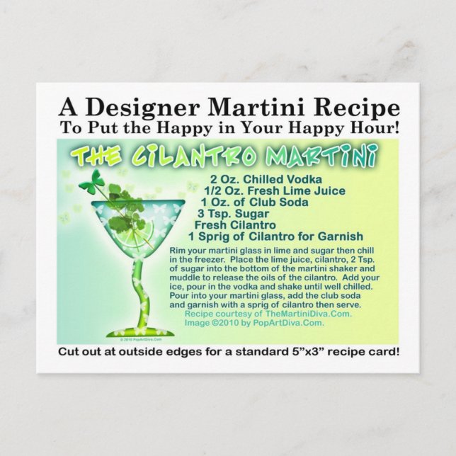 Postal Cartão de Receita de Martini de Coentro (Frente)