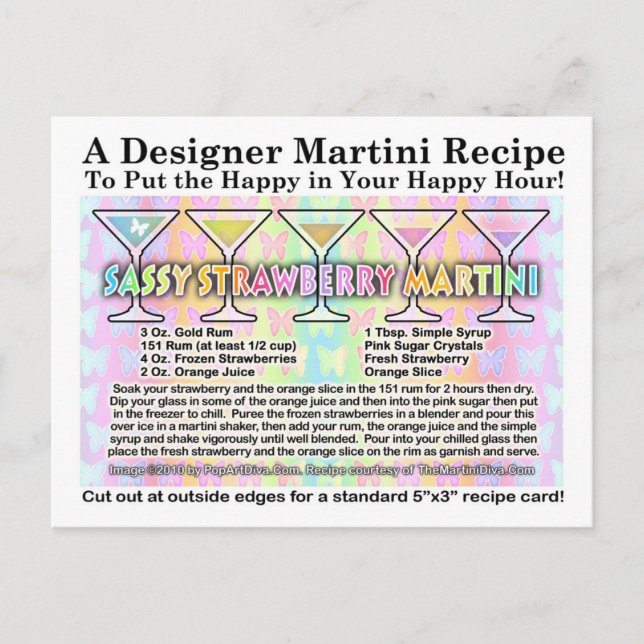 Postal Cartão de Receita de Primavera Martini de Morango  (Frente)