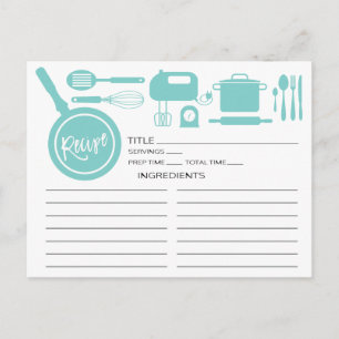 Postal Cartão de Receita de Utensílios Azuis Modernos