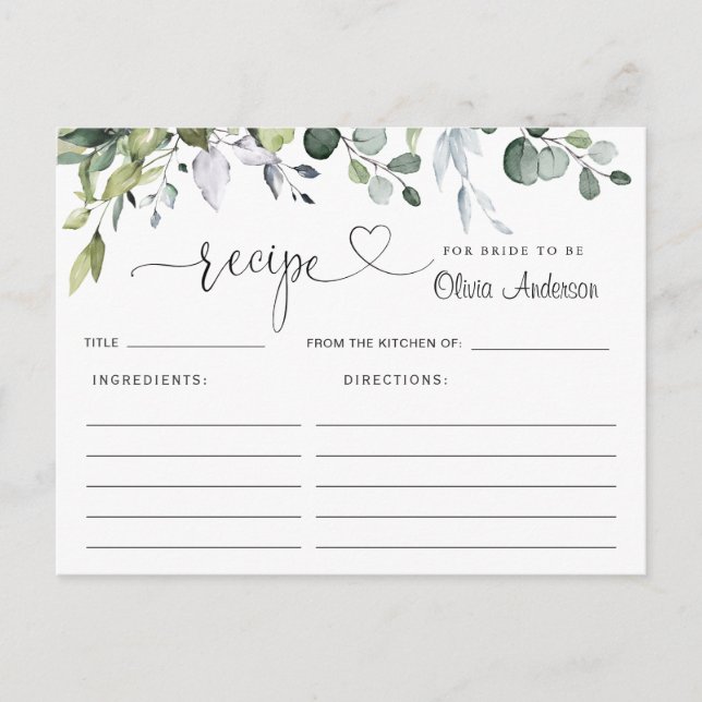 Postal Cartão de Receita do Chá de panela Eucalyptus Eleg (Frente)