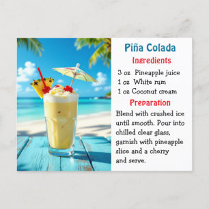 Postal cartão de receita do Dia Nacional da Piña Colada