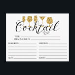 Postal Cartão de Receita Dourado Cocktail<br><div class="desc">Cartão de receita coquetel moderno com um conjunto de óculos-coquetel de brilho dourado com letra caligráfica escrita à mão sobre fundo branco.</div>