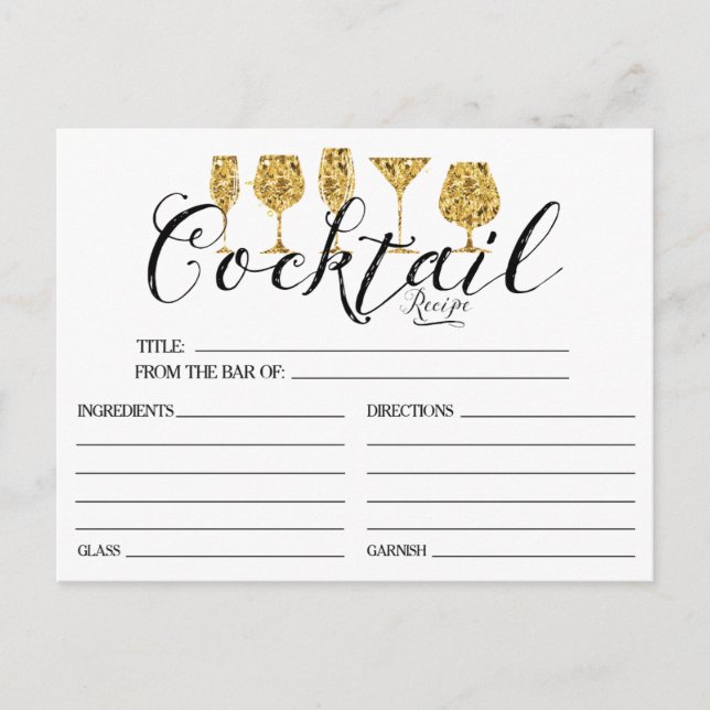 Postal Cartão de Receita Dourado Cocktail (Frente)