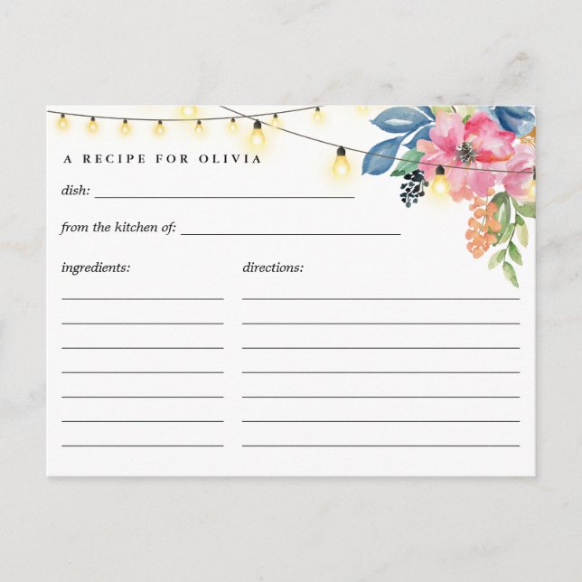 Postal Cartão de Receita Festa no Jardim, Flores e Luzes (Frente)