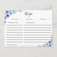 cartão de receita floral azul
