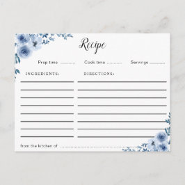 Postal cartão de receita floral azul