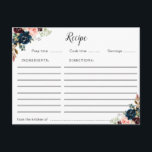 Postal cartão de receita floral azul e cor-de-rosa com ma<br><div class="desc">Um adorável design floral de aquarela com flores brancas de marfim. Os recursos deste design podem ser personalizados.</div>