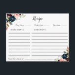 Postal cartão de receita floral azul e cor-de-rosa com ma<br><div class="desc">Um adorável design floral de aquarela com flores brancas de marfim. Os recursos deste design podem ser personalizados.</div>
