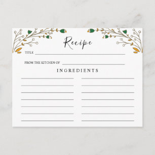 Postal Cartão de Receita Floral Boho, Casamento de Flores