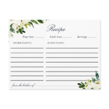 Cartão de receita floral branco de marfim de aquar
