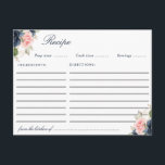 Postal Cartão de receita floral cor-de-água azul-pincelad<br><div class="desc">Um adorável design de pincel cor-de-rosa e flores azuis marinho. Os recursos deste design podem ser personalizados.</div>