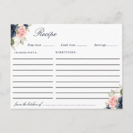 Postal Cartão de receita floral cor-de-água azul-pincelad