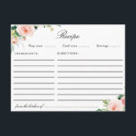 Postal Cartão de receita floral cor-de-rosa com revestime<br><div class="desc">Um adorável design de flores de aquarela cor-de-rosa. Os recursos deste design podem ser personalizados.</div>