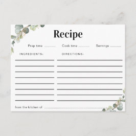 Postal cartão de receita floral de eucalipto aquoso