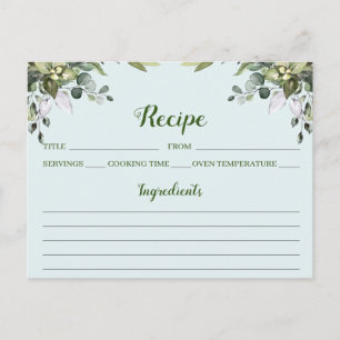 Postal Cartão de Receita Floral Eucalyptus Watercolor