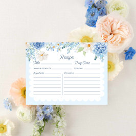 Postal Cartão de Receita Floral Floral Azul Elegante