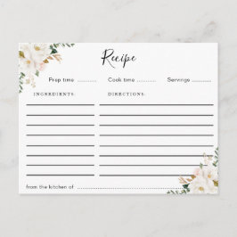 Postal cartão de receita floral magnolia aquarela