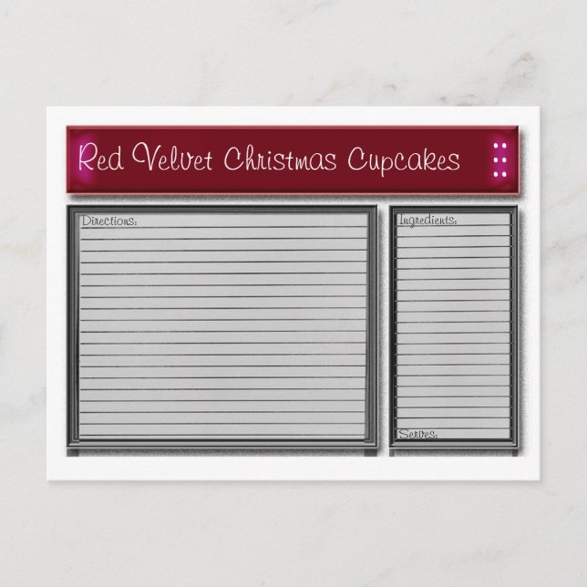 Postal Cartão de Receita Personalizada de Destaque Vermel (Frente)