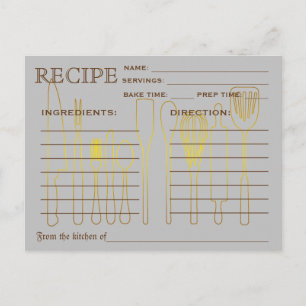 Postal Cartão de Receita Retro Ferramentas de Cozinha Lis
