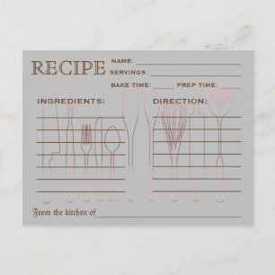 Postal Cartão de Receita Retro Ferramentas de Cozinha Lis