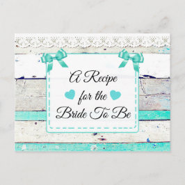 Postal Cartão de Receita Rústica de Madeira Teal Turquois