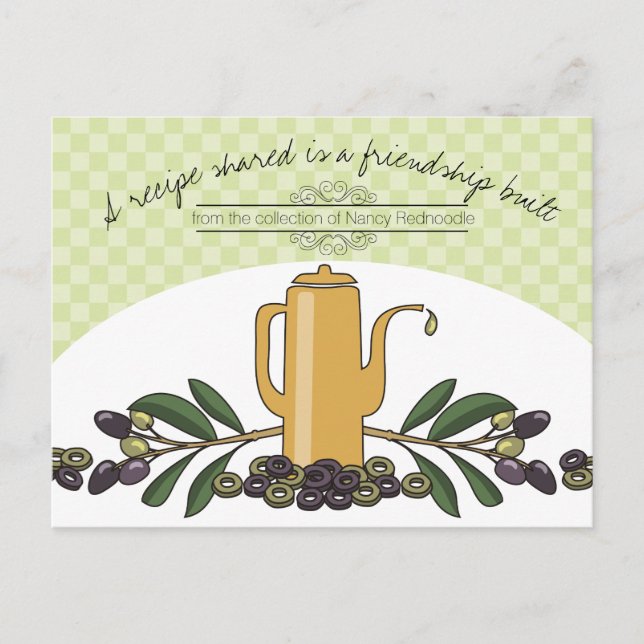 Postal cartão de receitas de livros de cozinhar de azeito (Frente)