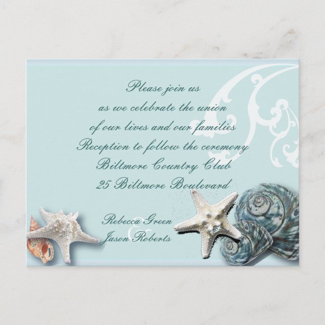 Postal Cartão de Recepção de Casamento de Praia Blue Seas (Frente)