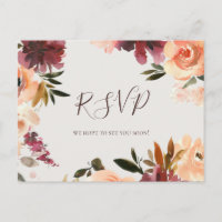 Cartão de Resposta de Casamento Bege Floral Laranj