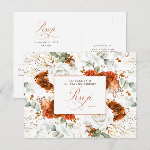 Postal Cartão de Resposta de Casamento Branco e Terracota