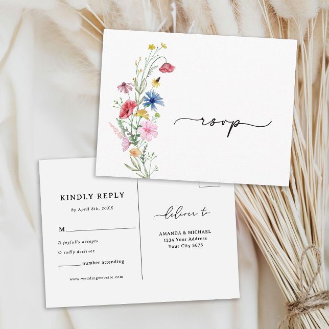 Postal Cartão de Resposta de Casamento com Flores Silvest (Criador carregado)