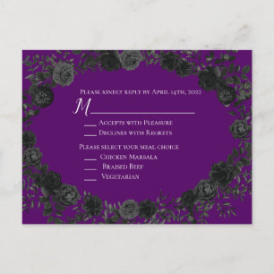 Postal Cartão de resposta de casamento gótico-Rosa-roxo e