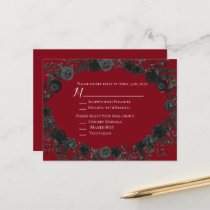 Postal Cartão de Resposta de Casamento Gótico Rosa-Vermel