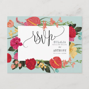 Postal Cartão de Resposta de Casamento Romântico Elegante