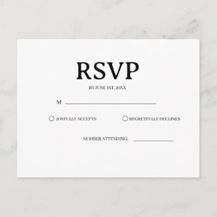 Postal Cartão de RSVP de Casamento Clássico Preto e Branc