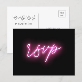 Postal Cartão de RSVP de Luz Neon Rosa e Preto Elétrico