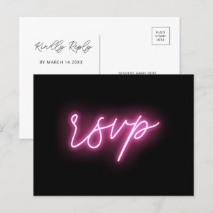 Postal Cartão de RSVP de Luz Neon Rosa e Preto Elétrico
