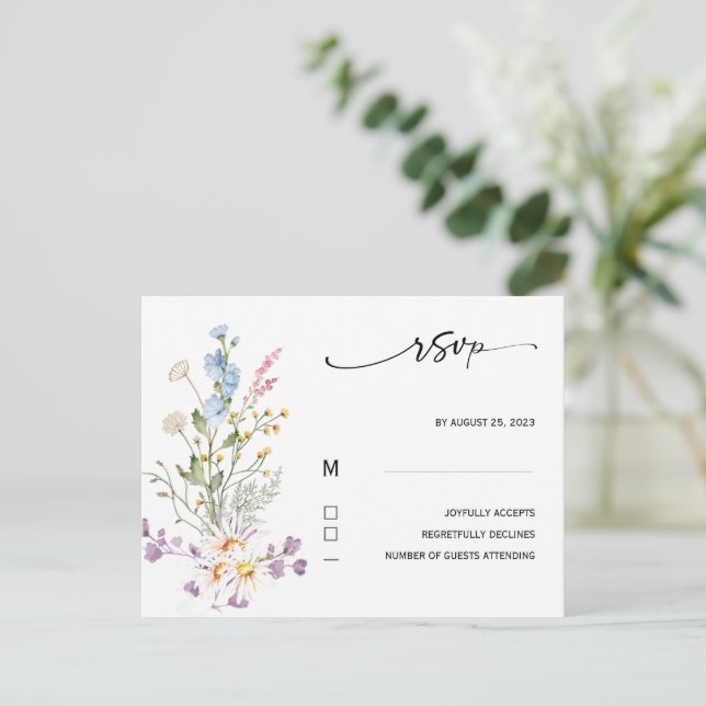 Postal Cartão de RSVP Flor Silvestre Boho (Em pé/Frente)