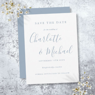 Postal Cartão de Salve o Dia de Casamento em Azul Empoeir