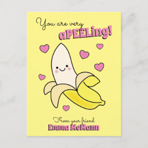 Postal Cartão de São Valentim de Banana Fofa para Sala de