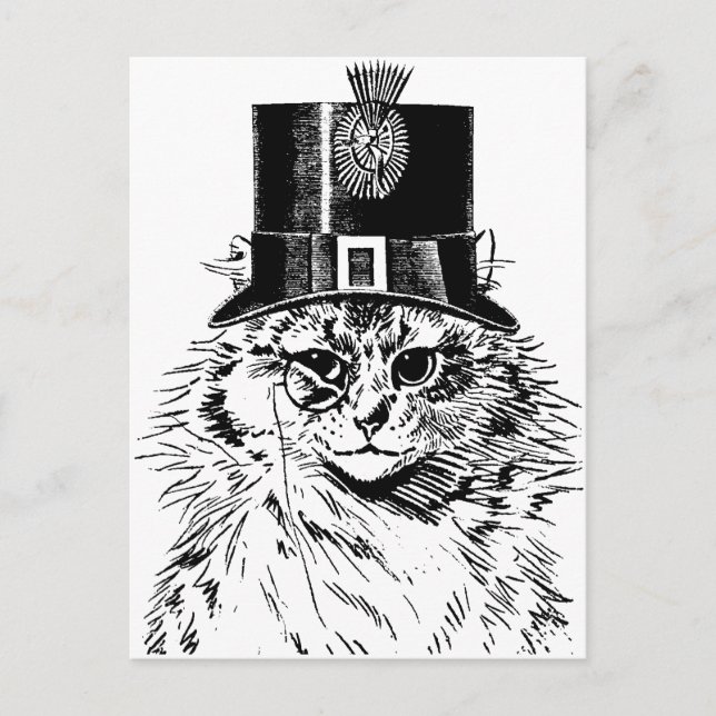 Postal Cartão de Saudação de Gato Steampunk, Gatinho no C (Frente)