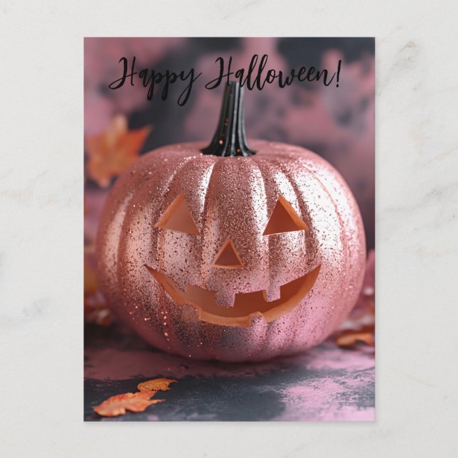 Postal Cartão de Saudação de Halloween de Pumpkins Glitte (Frente)