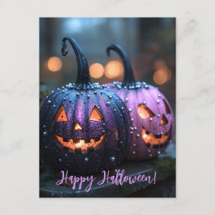 Postal Cartão de Saudação de Halloween de Pumpkins Glitte