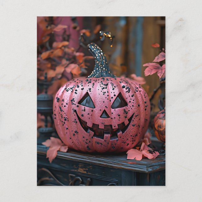 Postal Cartão de Saudação de Halloween de Pumpkins Glitte (Frente)